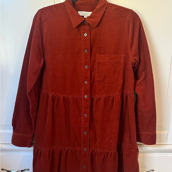 LOFT Rust Corduroy Shirt Dress - Picture 2 of 5